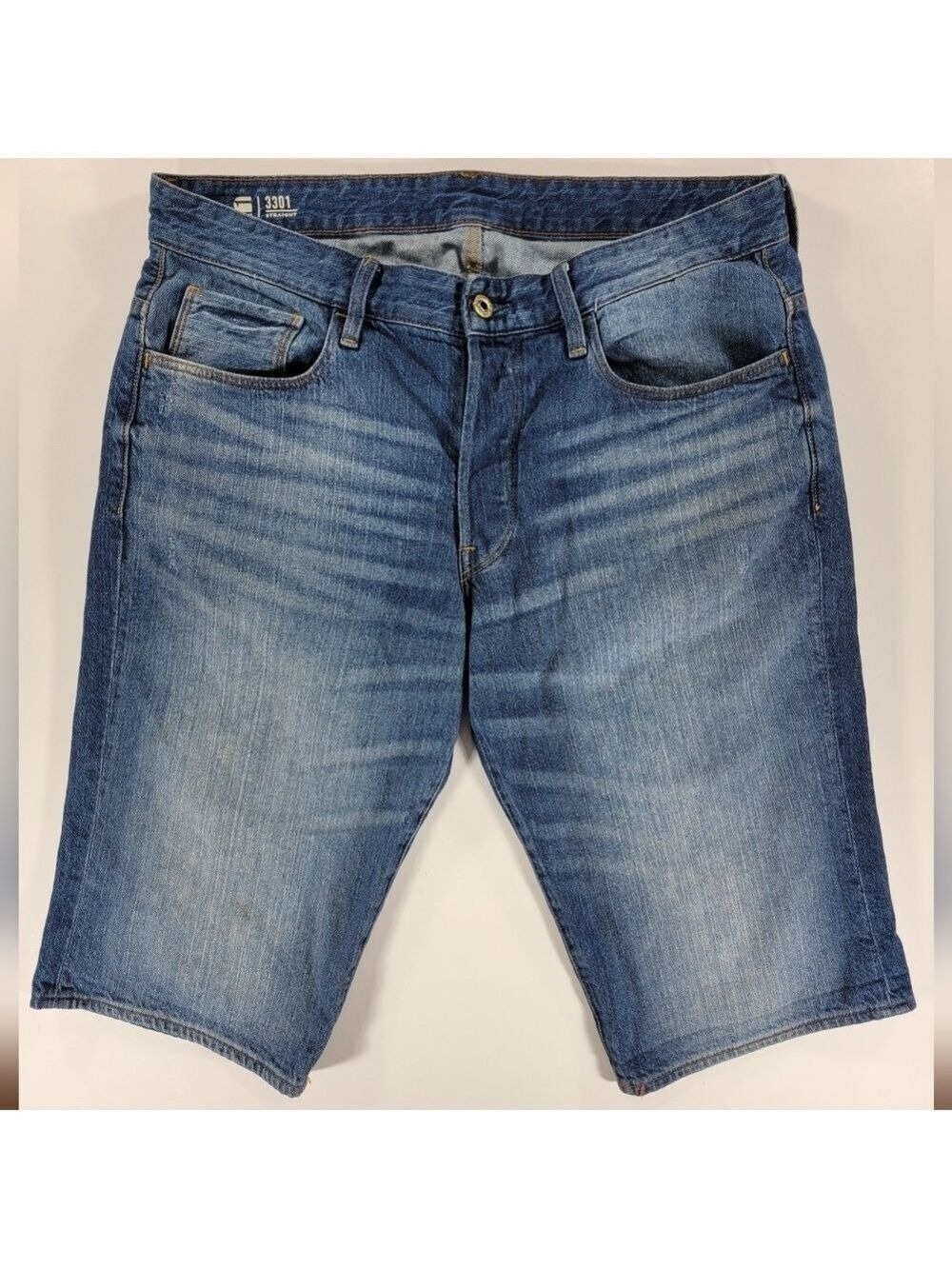 G Star Raw Shorts Mens 34 Straight Stretch Blue Denim Jean 15" Inseam